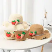 Baby Girl Straw Hat Wide Brim Floppy Strawberry Beach Cap with Shoulder Bag Cute