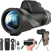 Stscope360 Monocular, High Powered Monocular Telescope with Night Vision, Long Range Zoom Scope for Bird Watching Hunting Hiking Travel, Phone Adapter & Tripod Included(Black,40 * 60)