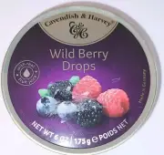 Cavendish & Harvey Wild Berry Drops Candy 6 Oz. Tin Made In Germany