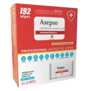 Asepso Professional Antiseptic Wipes Multi-Purpose 192 Wipes 6 Packs With 32