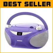 Compact Bluetooth Boombox: Top Loading CD Player & Stereo Radio in Purple
