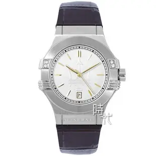 【MASERATI瑪莎拉蒂】LOGO浮雕 日期 R8851108506 皮錶帶女錶 白 34mm 台南 時代鐘錶