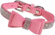TOGEVAL Fashionable Dog Collar Bow Pet Neck Ring Crystal Stones Adjustable Dog Necklace Pink l 51 * 2.5cm