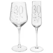 2pc Gibson Gifts 30 Birthday Crystal Wine & Champagne Glass Combo Set Clear