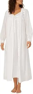 [Eileen West] Queen Anne's Lace Robe for Women – Heirloom Lightweight 100% Cotton Women’s Nightgown or Button Front Robe - White, Medium, White, Medium