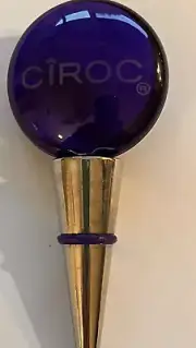 NEW CIROC Vodka Bottle Stopper Blue Glass Transparent Incised Name 5" x 2 ¼"