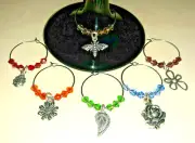 Flowers Wine Glass Charms Set of 6 Drink Markers Rose Daisy Garden NEW