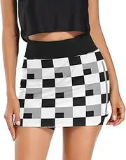[RPLIFE] Black and White Checkerboard Mini Tenni Skort, High Waisted Golf Skort, Women Skorts Skirt Casual