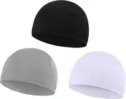 [PURFUN] 3Pcs Women Cool Mesh Helmet Liner Cap, Teens UV Sun Protection Sweat Wicking Quick Dry Running Cycling Biker Skull Cap Baseball Cap Liner Beanie Bicycle Riding Do Rag Bonnet Headwrap, Black+white+grey