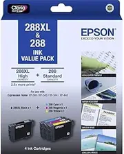 Genuine Epson 288XL+288 4-Ink Cartridge Value Pack