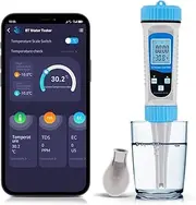 B-Qtech Digital Water Quality Tester 5 in 1 TDS/EC/Salt/S.G/Temp Temp,Water Hardness Set, Drinking Water Test for Aquarium, Pool, Aquaculture, Fish, App Control, Compatible with iOS and Android