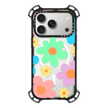 iPhone 17 Pro Bounce Case MagSafe Compatible Transparent Floral Pastel Colors 70s Retro Flower Power