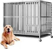 Stainless Steel Foldable Kennel Cage, with Lockable Wheels & Removable Tray, for Small Medium Large Dogs, Bite Proof, Easy to Assemble(Size:4XL(140X95X117cm))