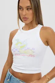 White Graphic Tank Top - Size 16XL, Women's Tank