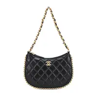 在飛比找Yahoo奇摩購物中心優惠-CHANEL Hobo Bag經典雙C LOGO菱格紋小羊皮