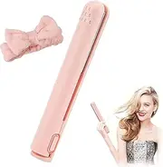 Mini Ceramic Curling Iron,Ceramic Mini Hair Curler for Short Hair,Portable Mini Dual-Purpose Curling Iron,2-In-1 USB Mini Dual Purpose Curling Iron for Short Hair Cordless (Pink)