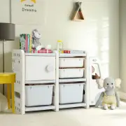CostwayTruck-shaped Toddler Storage Cabinet with Bins & Drawers Gray