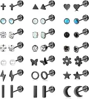 [Kakonia] 21Pairs Flat Back Earrings for Women 20G Stainless Steel Stud Tiny Cartilage Earrings Stud Earrings for Cartilage Tragus Daith Helix Ear Piercing Comfortable Screw Flat Back Stud Earrings