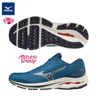 MIZUNO 美津濃 WAVE INSPIRE 18 支撐型 男款 慢跑鞋 針織藍／全黑 J1GC224438