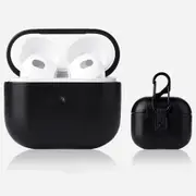 For AirPods 3rd Gen Case, PU Leather Smooth Texture, Protective Cover, Buckle, Black