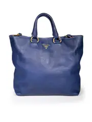 Blue Leather Vitello Daino Medium Tote