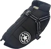 Small Dog Jacket with Harness, Outdoor Dog Sport Vest, Outdoor Warm Pet Winter Coat Harness for Cats Puppy Small Dogs (Black, S)