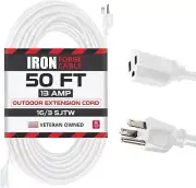 50 Ft White Extension Cord - 16/3 SJTW Durable Electrical Cable