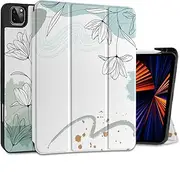 Yebiseven Case for iPad 9th/8th/7th Generation 10.2 inch, Shockproof Tablet Case for iPad 10.2 inch 2022 2020 2019, Soft TPU Back Cover with Auto Wake/Sleep & Pencil Holder, Floral Line Art