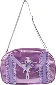 Dance Bag for Girls Basketball Bag Cartoon Pattern Adjustable Straps School Travel Bag Purple Short Flower Embroidery
