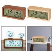 Wood LCD Digital Alarm Clock Temperature Date Week Display Portable Clocks