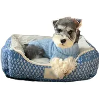 在飛比找樂天市場購物網優惠-寵物睡墊 寵物窩 小型犬狗窩貓窩藍色毛絨秋冬寵物睡墊保暖加厚