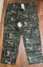 NWT Sz XXL RUGGED EARTH Army Green Deer/Buck Printed Flannel Lounge Pj Pants Bag