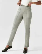 Spanx Petite 20399Q Stretch Twill Straight Leg Pant Olive Oil ( XS )
