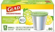 Glad OdorShield Small Drawstring Trash Bags, Sweet Citron & Lime, 80 Count