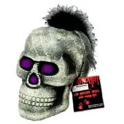 6in Gray LED SKULL w/ FEATHER MOHAWK LAMP LIGHT Color Change Tiki Bar Decoration