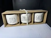 Rae Dunn Seeds Sprout Grow Ceramic White Planters Black LL NIB DECOR (Z61)