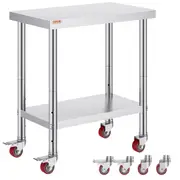 30x18x34 Inch Stainless Steel Work Table 3-Stage Adjustable Shelf with 4 Wheels Heavy Duty Commercial Food Prep Worktable with Brake for Kitchen Prep