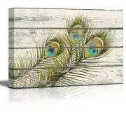 16"x24"-Peacock Feathers Wall Art Canvas Print Rustic Decor