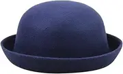 [FUDERU] Men Women Roll-up Brim Fedora Bucket Caps Classic Wool Round Bowler Hats Bow Cloche Hat Party Costume Accessory