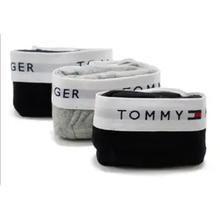 【Tommy Hilfiger】TOMMY HILFIGER 棉質經典平口四角內褲 貼身長版 男生內褲 3 件裝灰/黑/黑(四角內褲組)