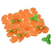 500pcs Foam Rose Heads 1.4 Inch with 10pcs Leaves for DIY Crafts , Orange