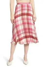 LEWIT 4 NWT Pink Phlox Lara 100% Silk Plaid Print Lined Skirt Womens Tartan
