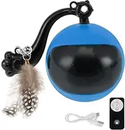 Interactive Cat Ball Toy, Cat Feather Toy Ball with Remote Control, Rechargeable Cat Moving Ball Toy, Motion Activated Smart Cat Toys for Indoor Cats, Cat Ball with Feather and Light for Pets (Blue)