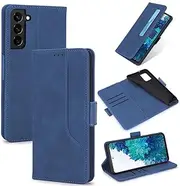 Design Piece of Colourful Leather-Like Wallet Phone Case for Samsung Galaxy S22 with Card Slots, Cash Pocket, Kickstand and Magnetic Lock (Darkblue)