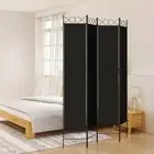 4 Panel Room Divider Black 160x220 cm Fabric Privacy Screen Decorative Folding