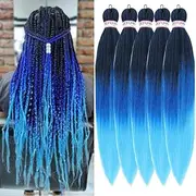 BEFUNNY 24 Inch Pre-Stretched Braiding Hair, 5 Packs Three Tone Blue for Black Women, Itch-Free Yaki Synthetic Hair Extension (Blue/Light Blue)