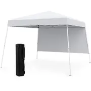 Costway 3x3m Pop up Canopy Tent w/1 Sidewall Portable Outdoor Folding Gazebo Shelter Marquee White