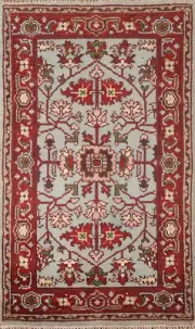 Light Blue/ Red Oushak Oriental Rug 3x5 Handmade Wool for Foyer