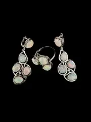 Opal from Ethiopia 8x6 decorate CZ Ring Earring sets 925 sterling silver