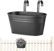for Deck Railings - Over The Railing Planter Boxes - Metal Iron Flower Pots, Balcony Planter Pots with Drainage Holes and Detachable Hooks for Indoor Outdoor